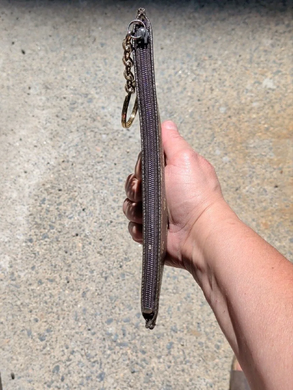 Dooney & Bourke Brown and Yellow Logo Zip Clutch Wristlet